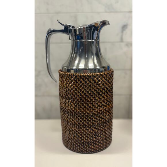 New Vintage MCM Broggi Thermal Carafe 18/8 Stainless Steel Rattan 1.5L Italy - Picture 3 of 9